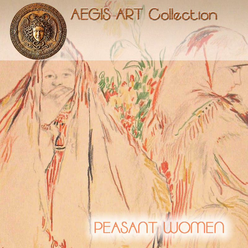 AEGIS ART Collection : PEASANT WOMEN colored pencil drawing by famous Russian artist Philippe MALYAVIN (1869-1940)